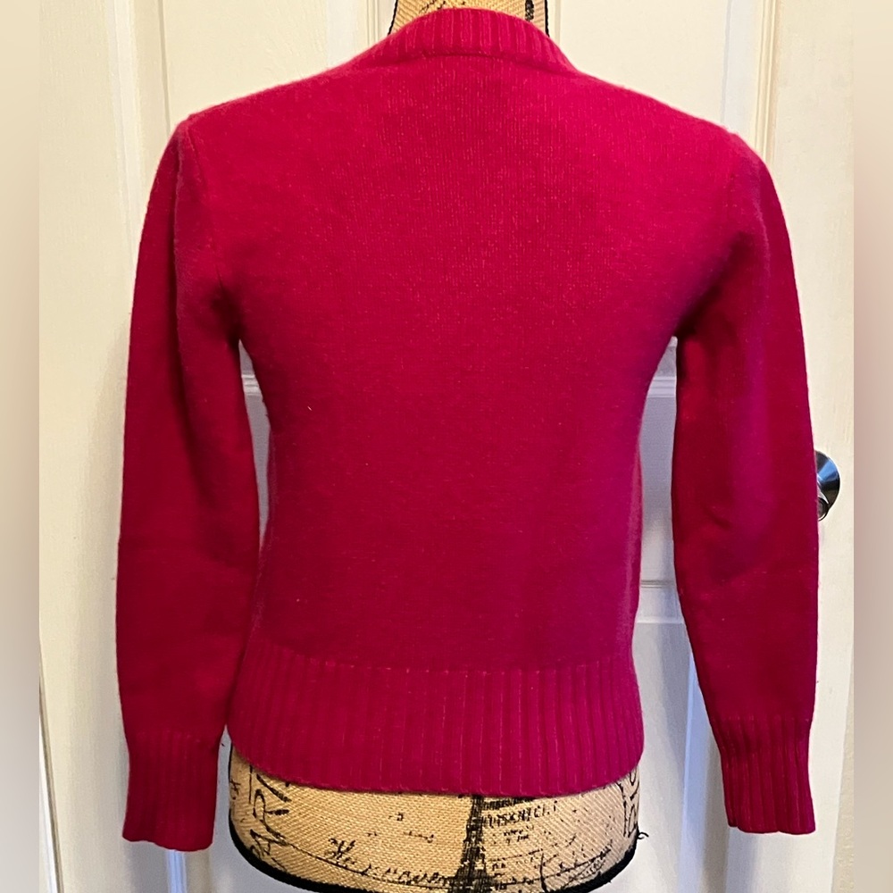 Faconnable thick lamb’s wool magenta berry pink short length v-neck knit sweater - Picture 10 of 15